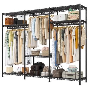 EnHomee Clothing Rack Portable Closet Organizer with 9 Shelves & 3 Rods,Heavy Duty Adjustable Wardrobe Rack 795 LBS Capacity