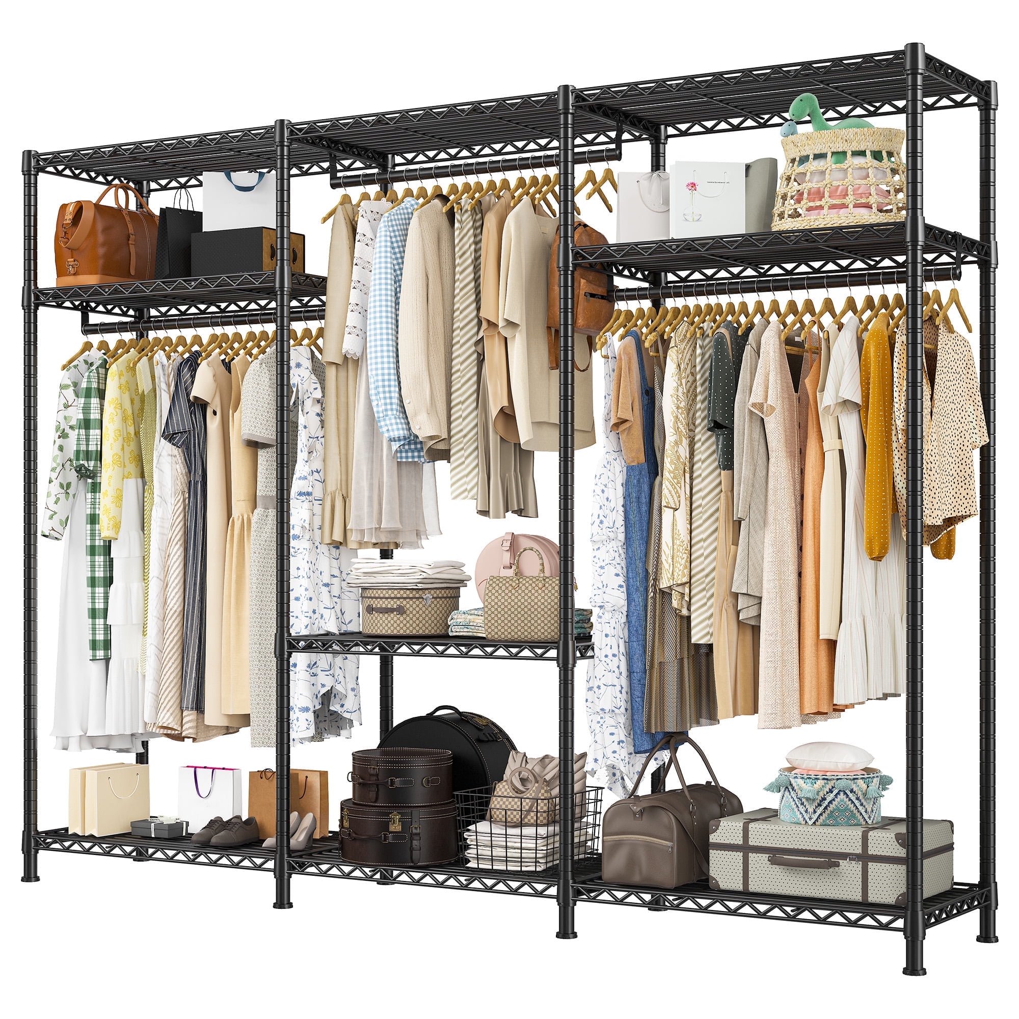 EnHomee Clothing Rack Portable Closet Organizer with 9 Shelves & 3 Rods,Heavy Duty Adjustable Wardrobe Rack 795 LBS Capacity