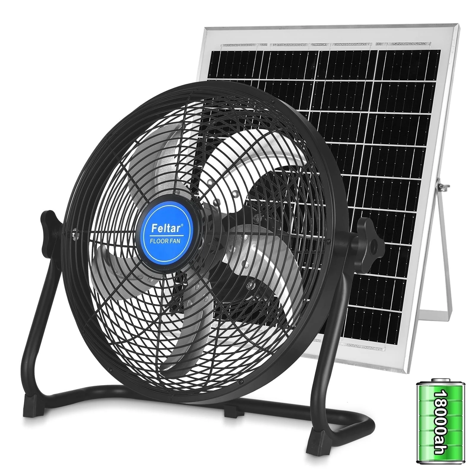 Fetlar 16 Inch Rechargeable Solar Fan, 18000mAh Battery, 30W Panel