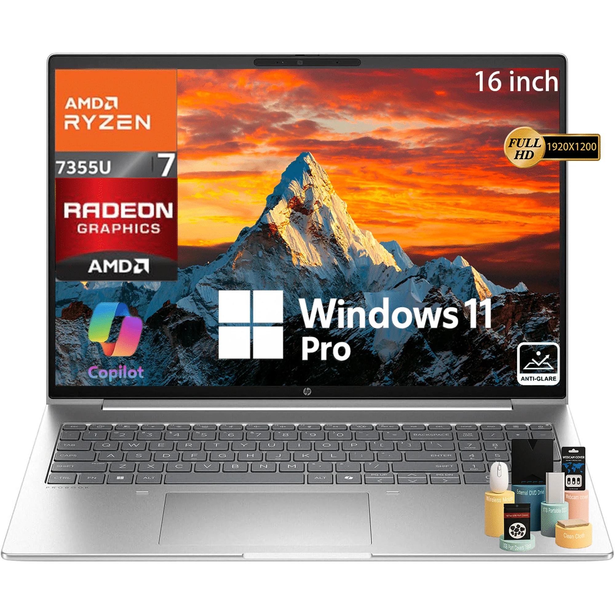 HP ProBook 465 G11 Business Laptop, 16" FHD WUXGA Screen, AMD Ryzen 7 7735U, 16GB DDR5|512GB PCIe SSD, AMD Radeon Graphics, Copilot AI, Wi-Fi & BT, Win 11 Pro