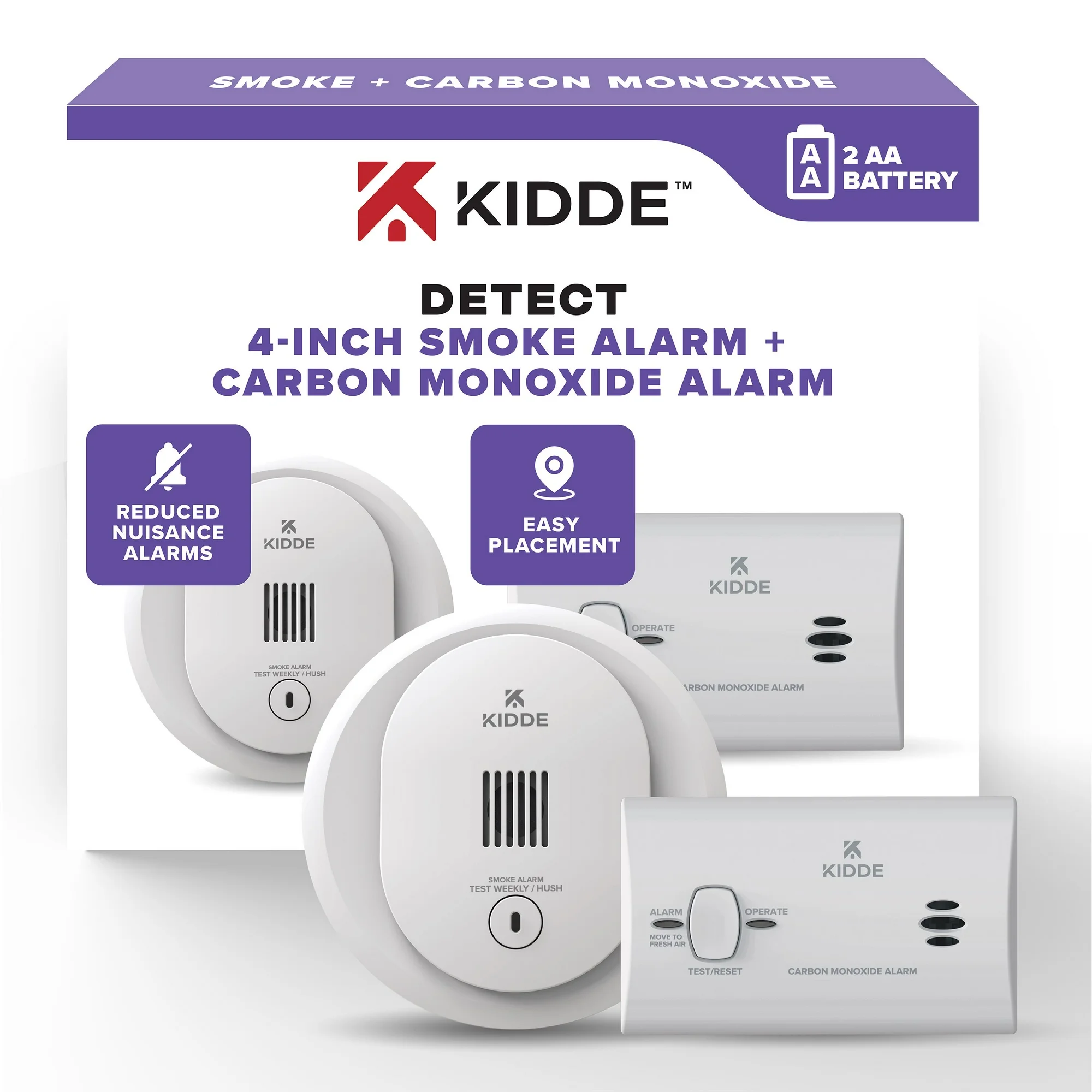 Kidde Battery-Operated 4-inch Smoke Detector & Carbon Monoxide Value Pack, Batteries Included