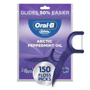 Oral-B Glide Peppermint Dental Floss Picks with Arctic Peppermint Oil Flavor, 150 Picks