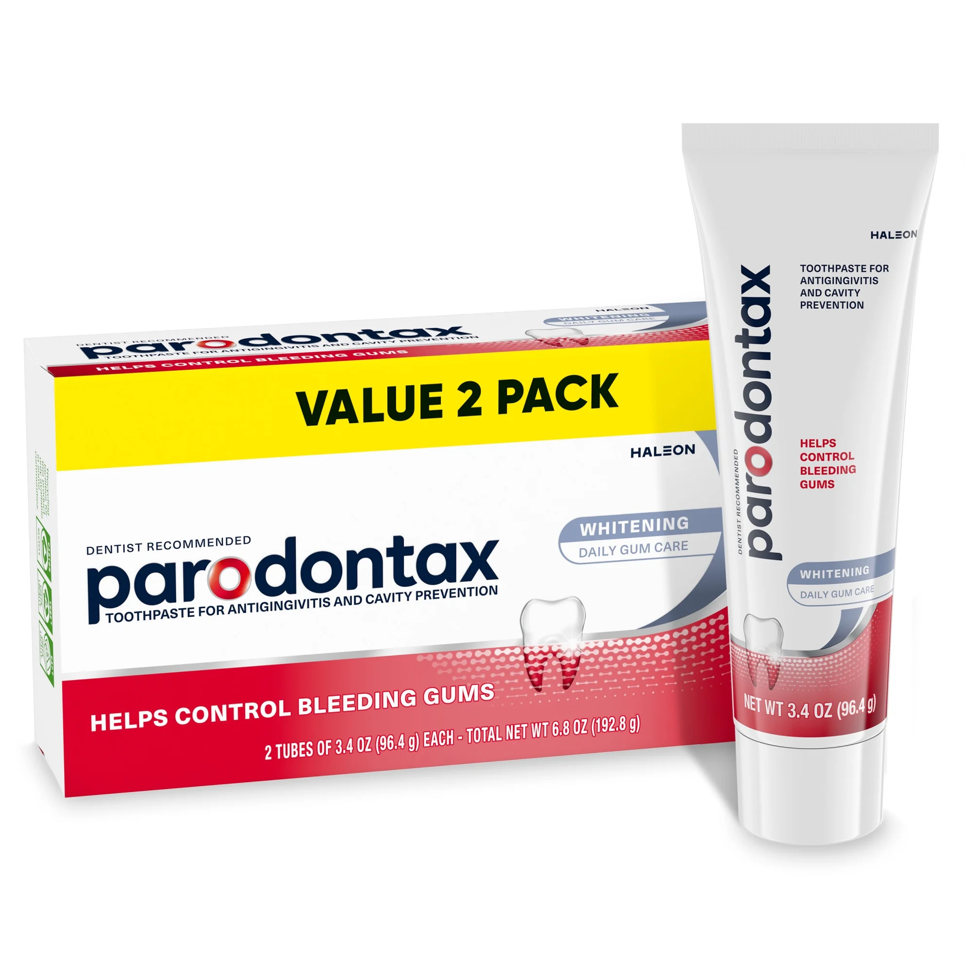 Parodontax Teeth Whitening Toothpaste for Bleeding Gums, Unflavored, 3.4 oz, 2 Pack