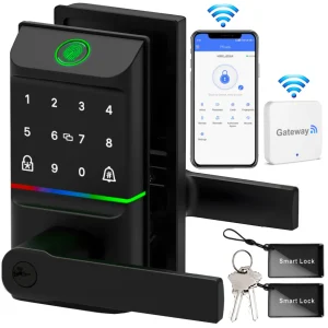 Smart Door Lock,Blacksmith Biometric Smart Lock With Handle,Wi-Fi Gateway,APP Control and Fingerprint Recognition,Keyless Door Lock Smart Deadbolt for Home,Apartment,Office,Black