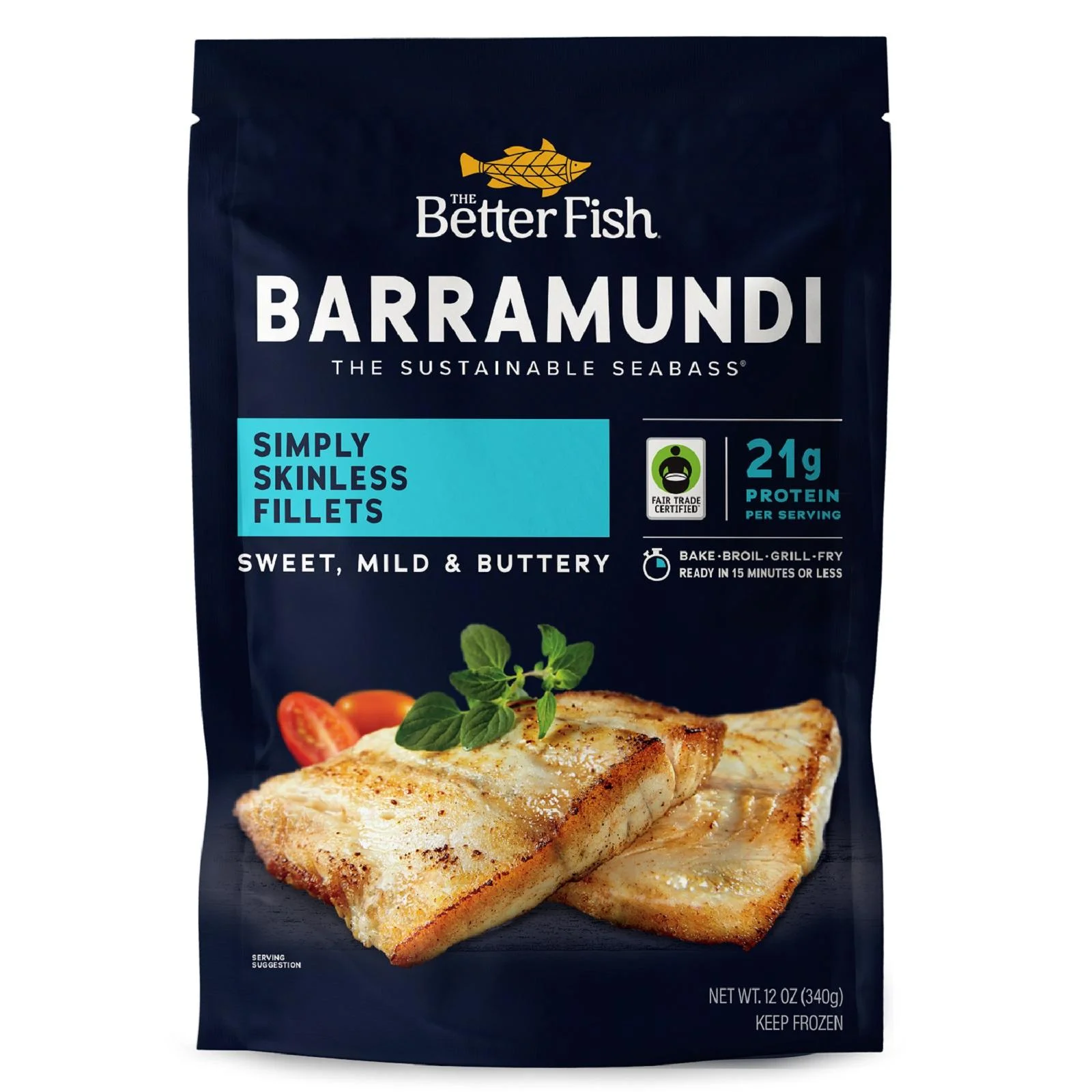 The Better Fish® Barramundi - Simply Skinless Fish Fillet Fair Trade Seabass, Frozen Sustainable White Fish, 12oz