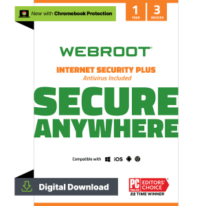 Webroot Internet Security Plus with Antivirus Protection for 3 Devices, 1-Year Subscription – Windows/Chrome/MacOS/Android/Apple iOS [Digital Download]